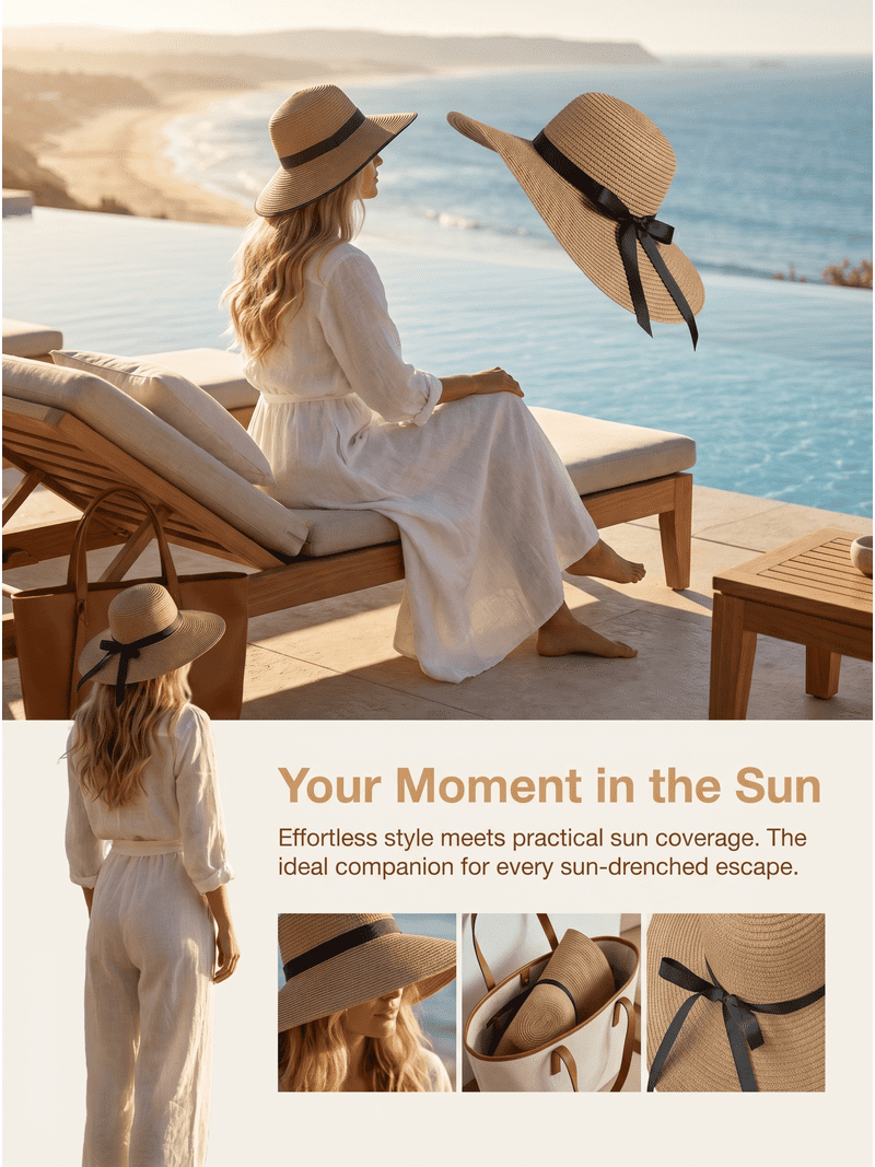 Women\'s Beach Sun Straw HatsUPF 50+ UV Sun Protection Wide Brim Khaki Bow Sydbecs Women main image 3