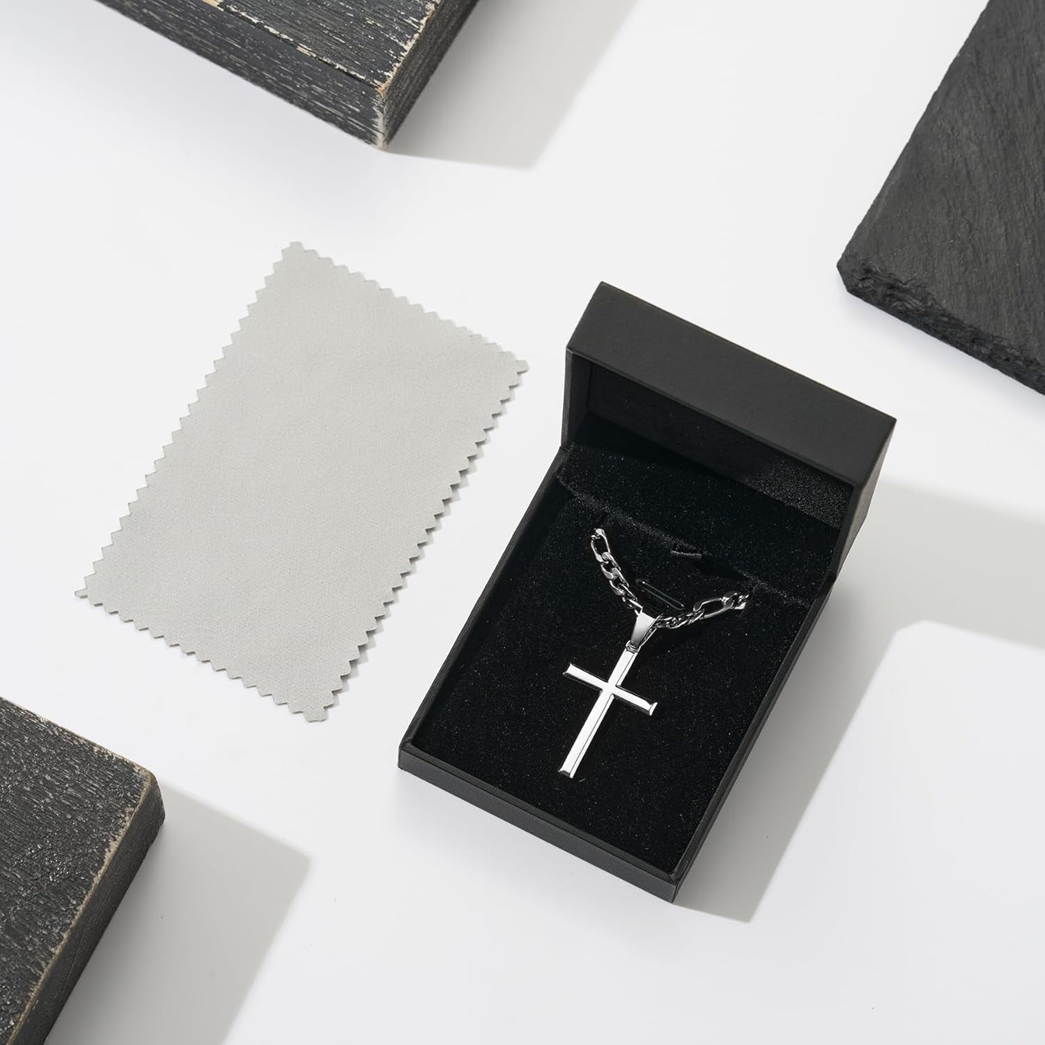 Tilga 18K Gold Over 925 Sterling Silver Cross Necklace for Men/Women, Stainless Steel Cuban/Rope Chain Cross Pendant 18-24 inch, Religious Jewelry Gifts for Men