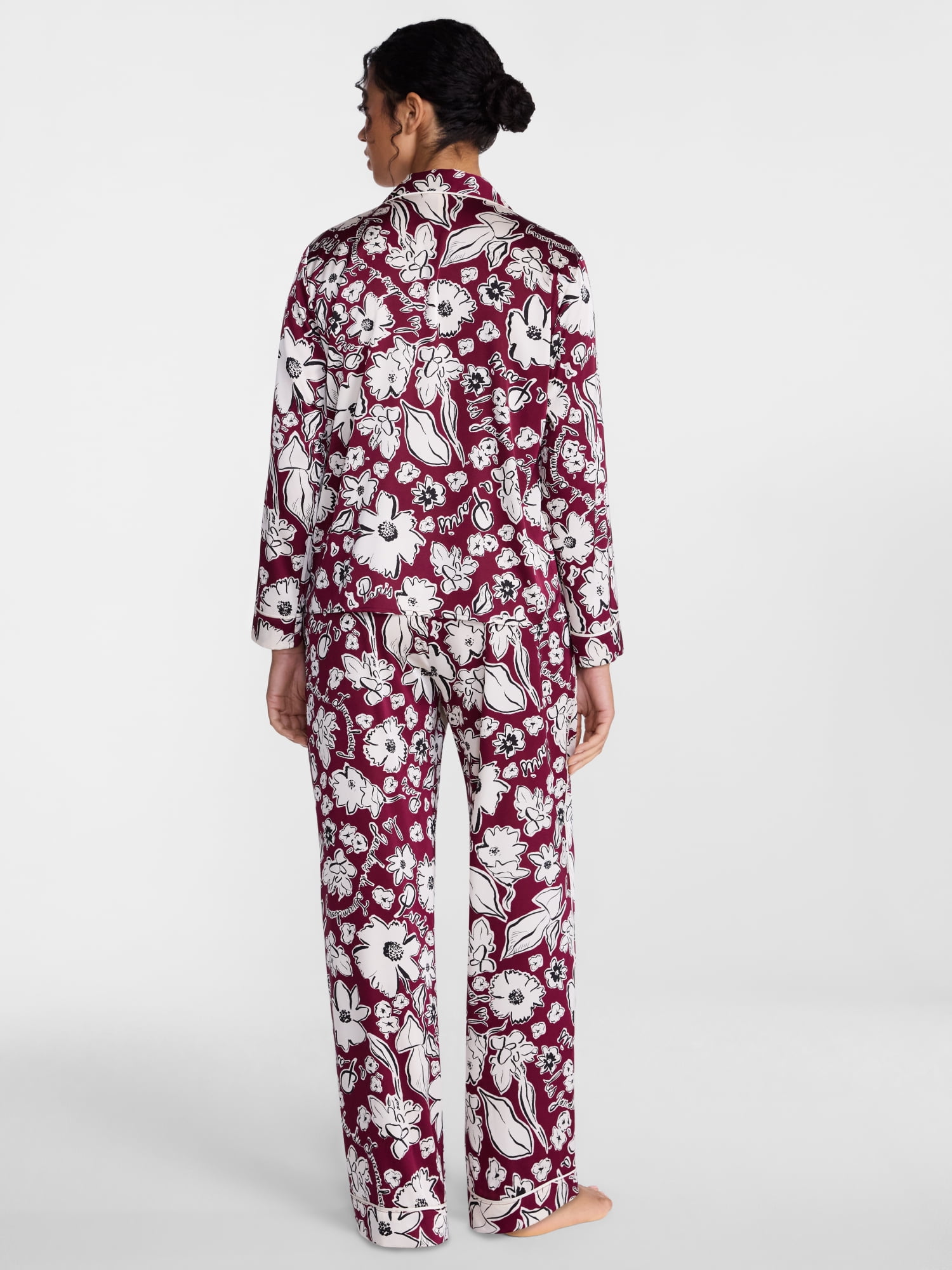 Joyspun Women’s Stretch Satin Sleep Top and Pants, 2-Piece Set, Sizes XS to 3X