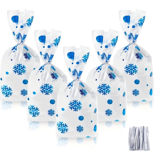 100 bolsas de regalo navideñas de celofán resellables con diseño de copo de nieve y Papá Noel, ideales for galletas y dulces