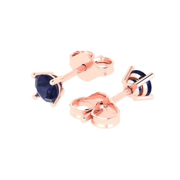 0.5 Ct Round Cut Studs Blue Sapphire 14K Rose Solid Solid Gold Everyday Dainty Earrings Push Back