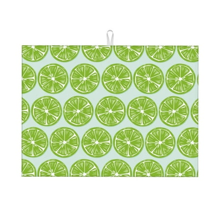 

Dish Drying Mats for Kitchen Counter - green lemon slices 18x24in Dish Drying Pad Coffee Mat with Hanging Loop Super Absorbent Kitchen Counter Mat Coffee Bar Accessories