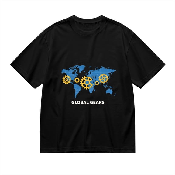 Black T Shirts for Men, World Map Gears, Graphic 1 Mens Graphic Tees, 24936567,S