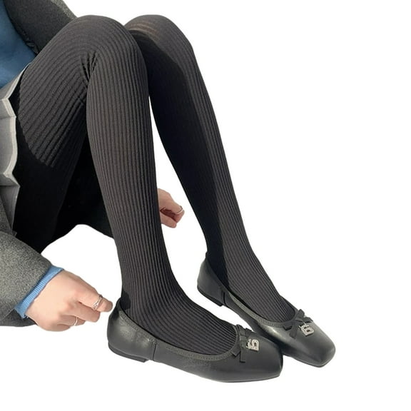 Yokua Women Solid Color Thicken Cotton Pantyhose Ribbed Knit Striped Sweater Tights