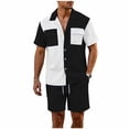 thumbnail image 2 of Kakii Men's 2 Piece Casual Beach Outfit Set - Color - Block Short Sleeve Buttoned Collar Shirt with 2 Pockets & Elastic Waist Breathable Shorts, Lightweight Summer Vacation Wear, 2 of 6