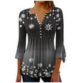 thumbnail image 2 of Tops for Women Christmas Long Sleeved Tunic Printed Casual V-neck Pullover Flowy Tunic Top Pleated Casual Blouses Loose Fit Dressy,Womens Tops Dark Gray, 2 of 5