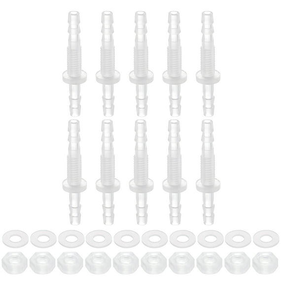 10Pack PlasticHose Barb Fitting, 5/32" x 5/32" Adapter Union with M6 Nut and Washer