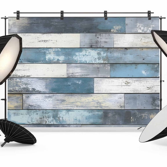 10x8ft Photo Backdrop, Blue Grey Wooden Soft Polyester Backdrop Curtains Photography Backdrops, Farmhouse Vintage Cabin Stripes Brushed Background for Photoshoots Studio Video Portrait Parties