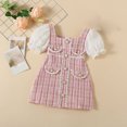 thumbnail image 2 of Fesfesfes Toddler Hawaiian Outfit Girl 2-8 Years Old Spring And Summer Dresses Bubble Sleeve Patchwork Plaid Pearl Small Furs Ball Short Sleeved Dresses 8-9 Years, 2 of 8