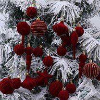 Velvet Christmas Ornaments Set, 24PCS Flocked Shatterproof Assorted Hanging Xmas Tree Ball Decorations, for Home Party Holiday Wedding Valentines Day Decor