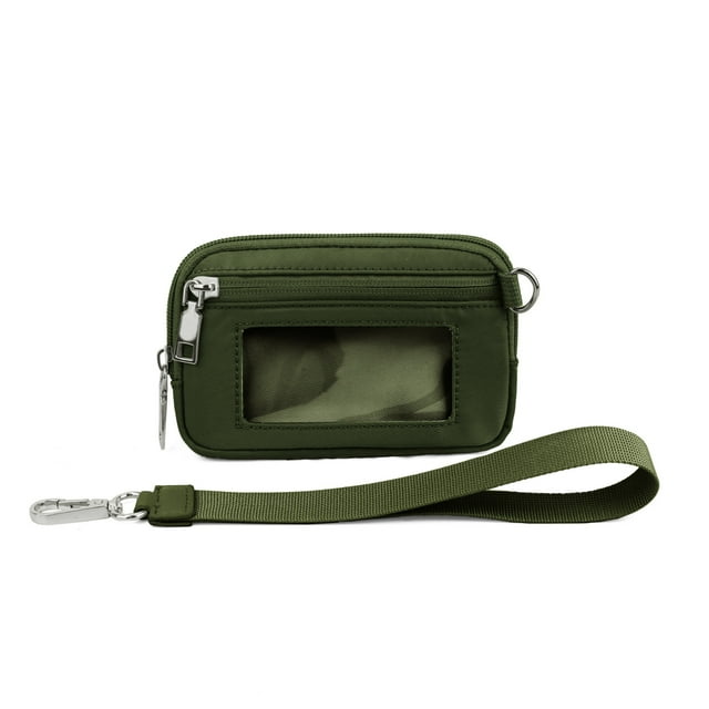 Fiudx Bolsa de Muñeca de Pvc Transparente para Tarjetas, con Múltiples Bolsillos con Cremallera, para Guardar Tarjetas Bancarias y Monedas, con Un Elegante Diseño de Gancho para El Dedo, Segura y Prá