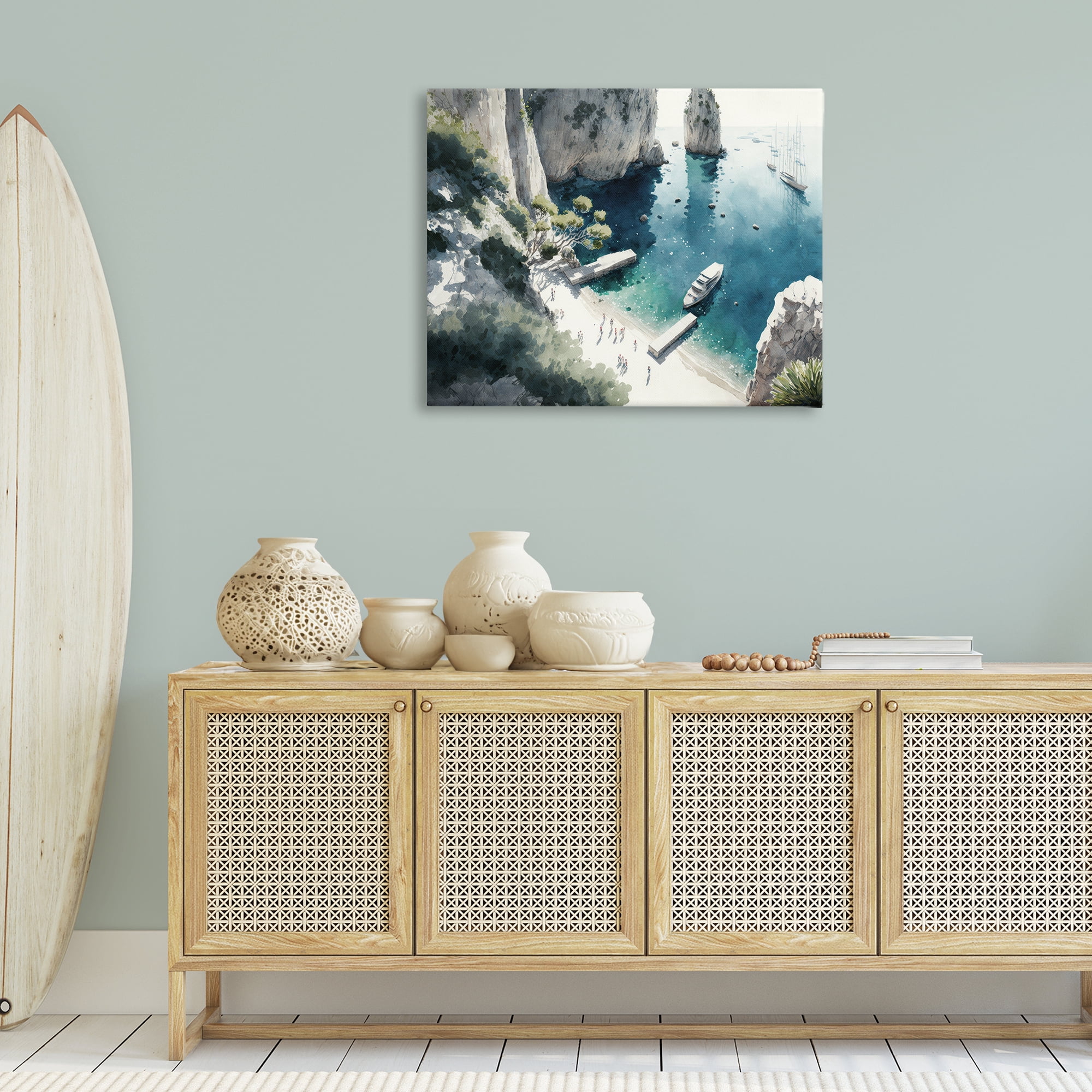 Stupell Industries Boats on Rocky Shore Landscape & Nature Painting Wrapped Canvas Art Print Wall Art, 40 x 30