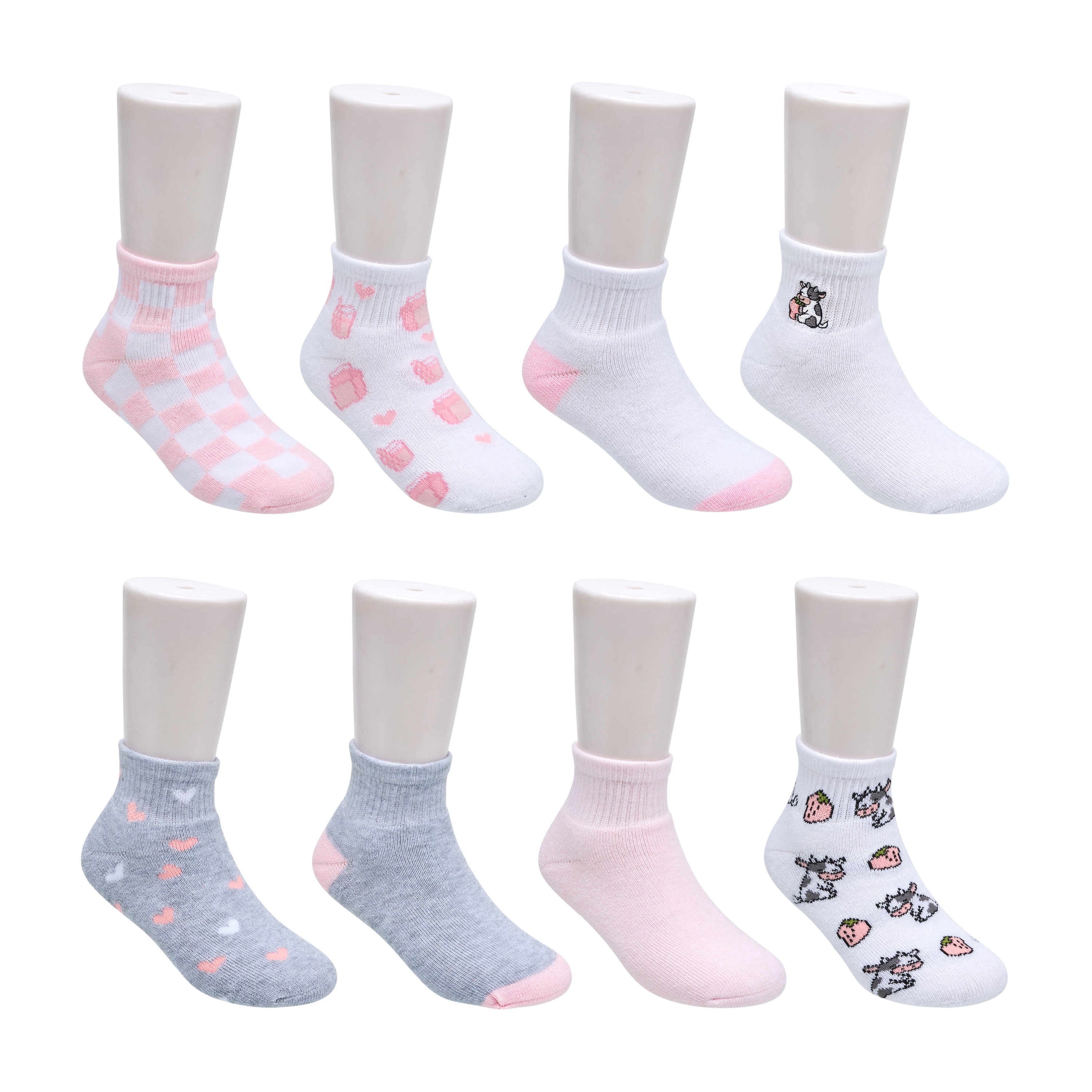 Aeropostale Girls Full Cushion Quarter Kids Socks (8-Pack) – Cow Embroidery
