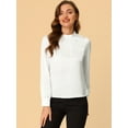 thumbnail image 2 of Blusa Allegra K de manga de soplo fruncida plisada con cuello alto drapeado suave sedoso para mujer blanco XS, 2 of 6