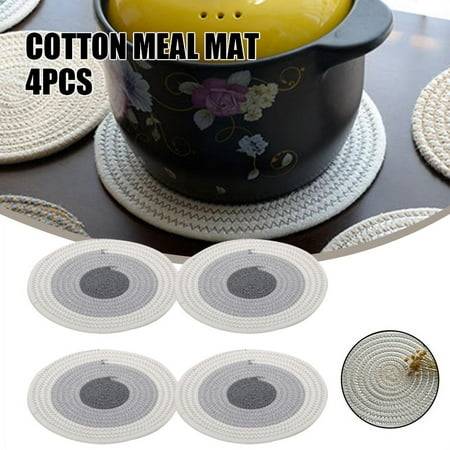 

4 PCS Round Knitting Cup Coaster Heat Resistant Cotton Rope Dining Table Plate Mat Protects Table