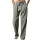 thumbnail image 1 of Ceisia Men's Solid Color Wide Leg Straight Pants with Drawstring Elastic Waist & Pockets Army Green M Gifts, 1 of 8