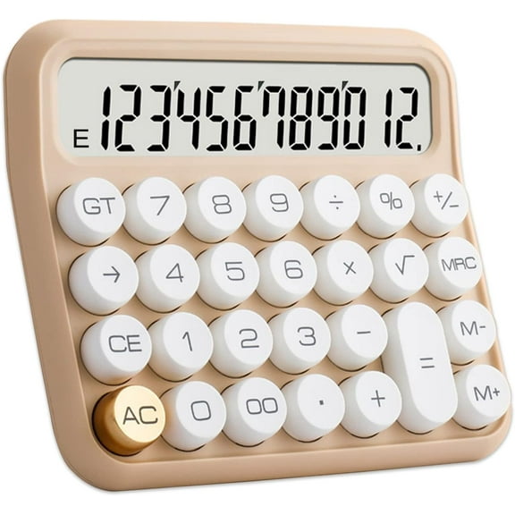 Calculators, Desk Calculator, Basic Standard Calculator,12 Digit Large LCD Display Big Button for School, Home & Business Use, Gold Desk Accessories(Beige)