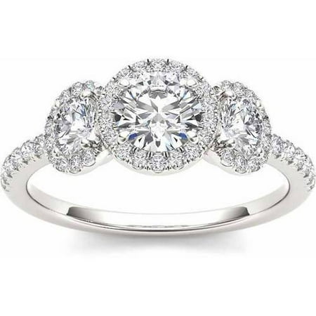Imperial 1 Carat T.W. Diamond Single Halo Three-Stone 14kt White Gold Engagement Ring