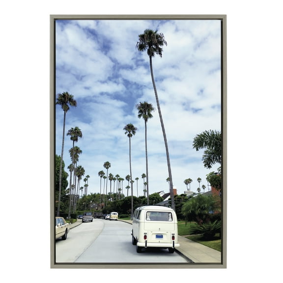 Kate and Laurel Sylvie La Jolla Commute Framed Canvas Wall Art by Rachel Bolgov, 23x33 Gray, Decorative Coastal Art for Wall