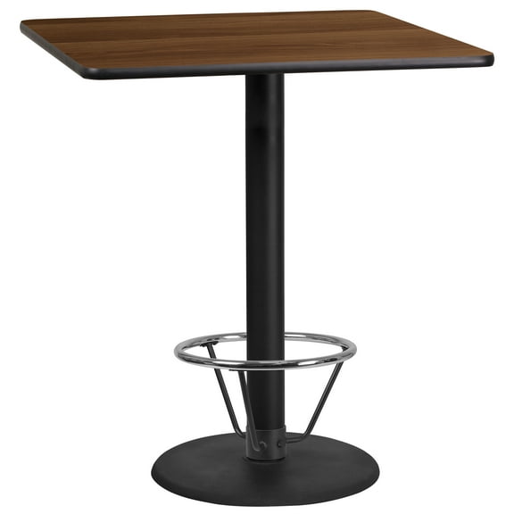 Emma   Oliver 36" Square Walnut Laminate Bar Table Top-24"RD Base/Foot Ring