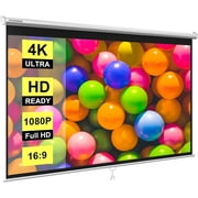 SPECSTAR 80 inch Manual Pull Down Projector Screen, 16:9 HD Retractable Projector Screens for Movie Home Theater Cinema Office Video Game, White