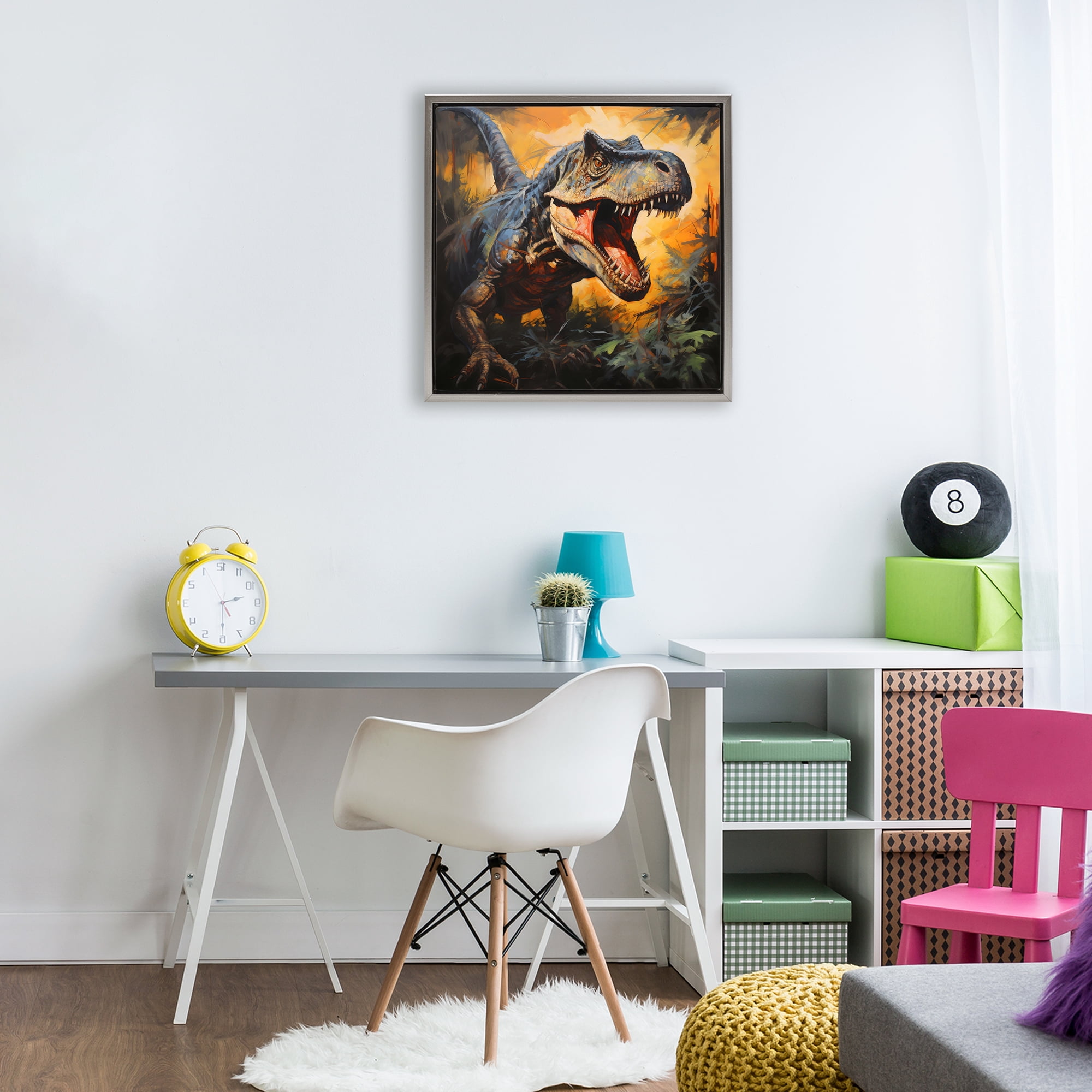Stupell Industries Angry Dinosaur Roaring Gray Framed Floater Canvas Wall Art, design by Creative Studio