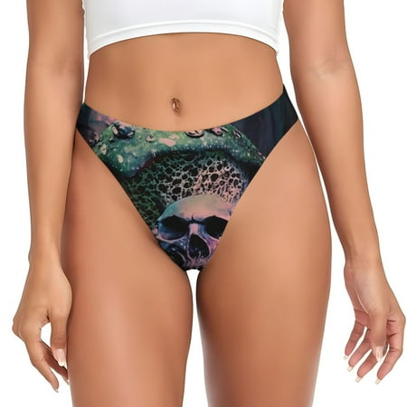 Sigee Forest Mushroom Skull for Women s G-String Panty  Low Rise  Soft Lace Perfect for Everyday Wear or Special Occasions-Small