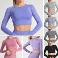 thumbnail image 1 of Mujeres Yoga Crop Top O Cuello Manga larga Puntos Bodycon, 1 of 6