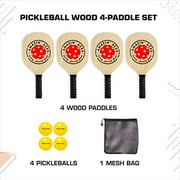 Amazin' Aces Pickleball Wood 4-Paddle Set - Pickleball Paddle Set Includes 4 Wood Pickleball Paddles, 4 Pickleballs, 1 Mesh Carry Bag, and 1 Quality Box