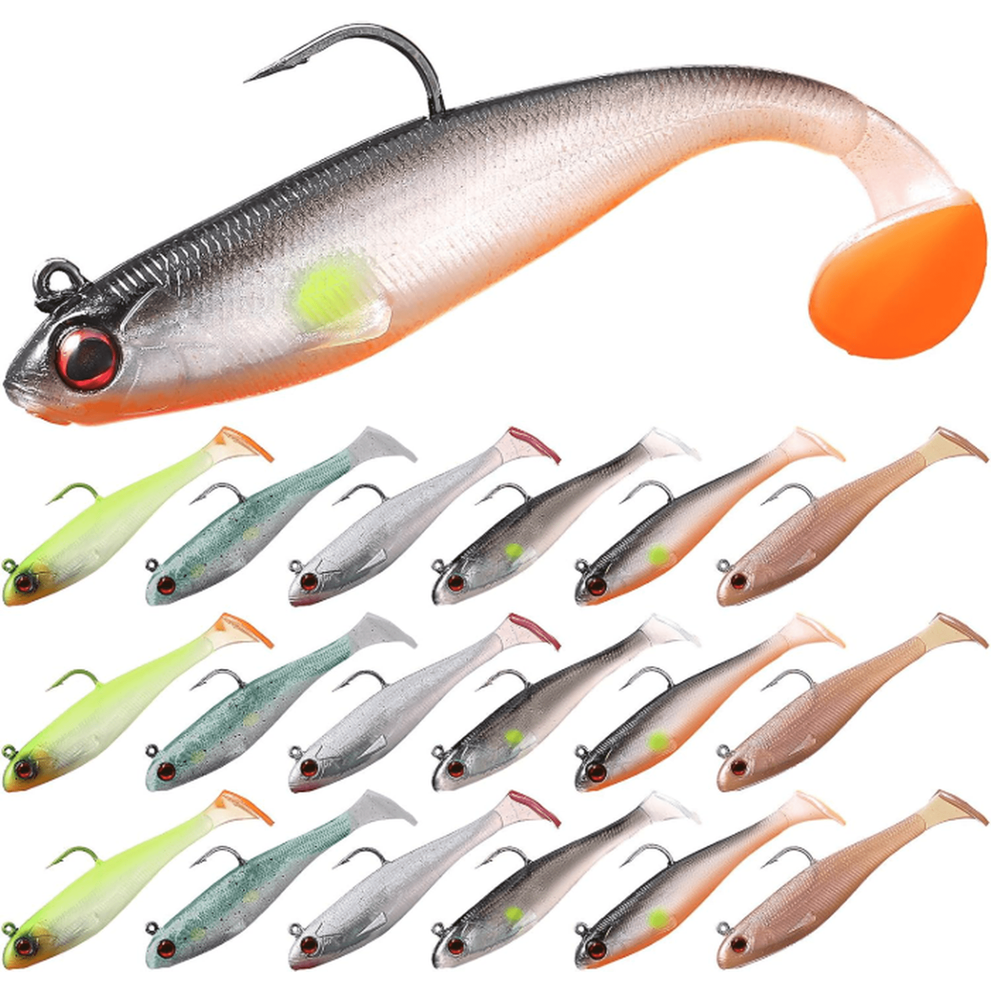 Soft Fishing Lures with Pre-Rigged Jig Head Lifelike Forked Bass Fishing Lures with Sharp Hook 3D Eyes Mixed Colors for Bass Trout Crappie Walleye Freshwater Saltwater (6PCS 2.6in)