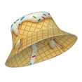 thumbnail image 2 of Bingfone White Ice Cream Bucket Hat For Men Women,Packable Reversible Printed Sun Hats,Fisherman Outdoor Travel Hiking Beach Caps, 2 of 9