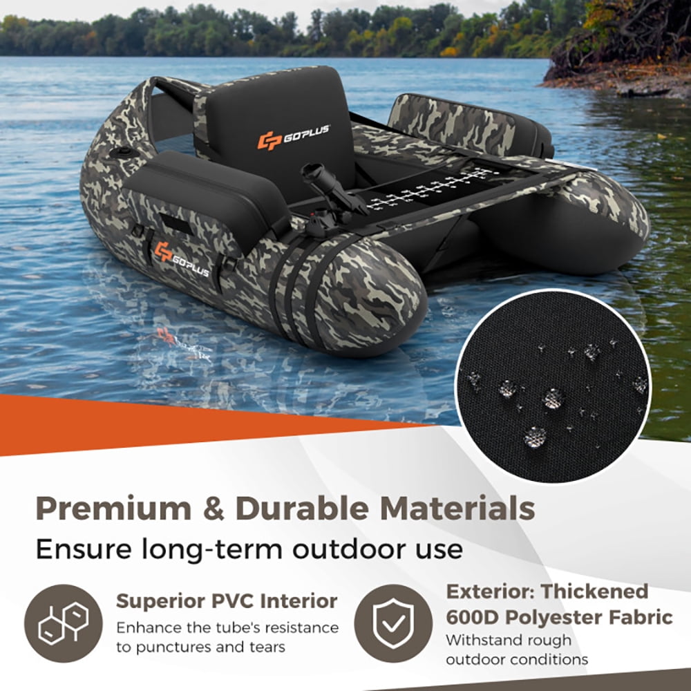 Spaco Inflatable Fishing Float with Adjustable Straps & Storage Pockets-Camouflage, Wide Stable Design, Non-Slip Comfort Deck for Youth & Adults