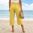 thumbnail image 4 of 2026 Summer Women Casual Wide Leg Capri Pants Elastic High Waist Cotton Linen Lounge Cropped Pants Lightweight Breathable Yellow L, 4 of 4