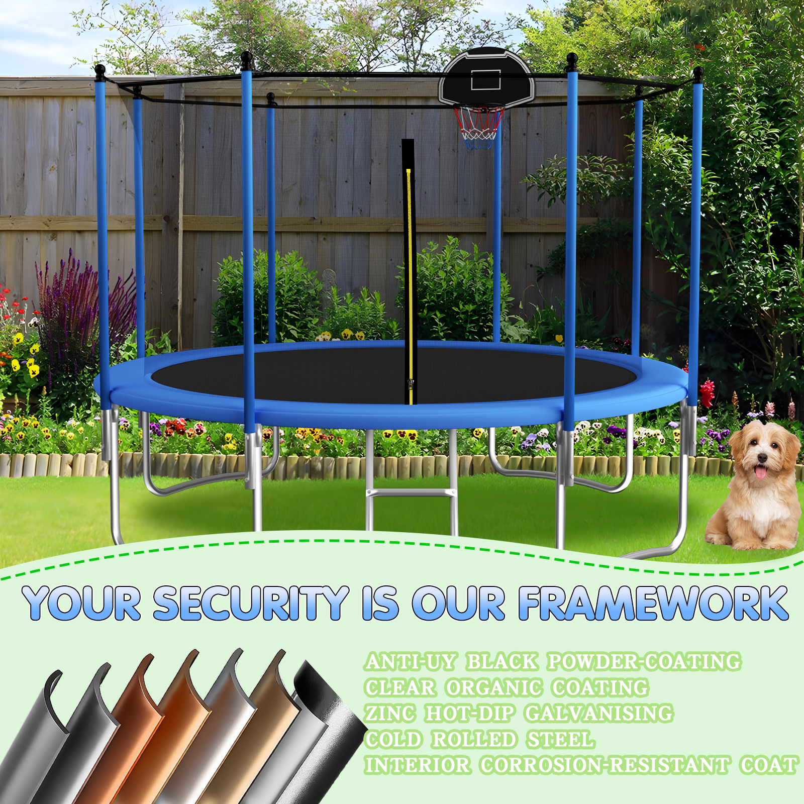 SENCHO GINSYTALIOR Trampoline 8FT 10FT 12FT 14FT 16FT Trampoline with Enclosure - Recreational Trampolines with Ladder and AntiRust Coating, Outdoor Trampoline for Kids