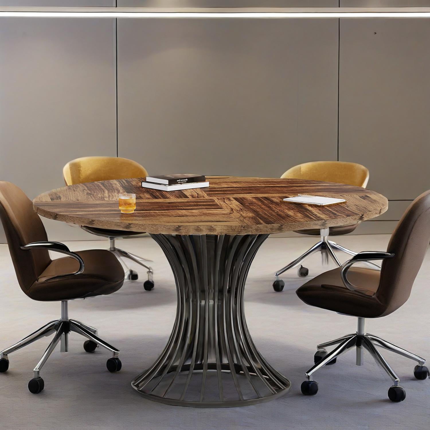 Dining Table, Round Conference Table for 4-6 People, Industrial Style with Metal Base, 46.85 in L x 46.85 in W x 29.92 in H
