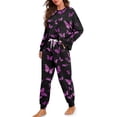 thumbnail image 2 of SCRAWLGOD Butterfly Pjs Women 2 Piece Pajamas Sets for Women Soft Long Sleeve Sleepwear Size XL Crewneck Womens Lounge Lightweight Pj with Pockets, 2 of 7