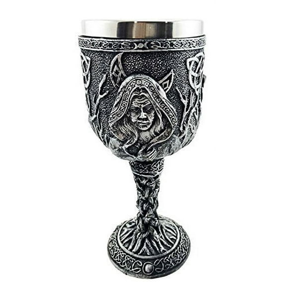 Triple Goddess Maiden Mother Crone Pagan Witchcraft Wine Drink Goblet Chalice Figurine