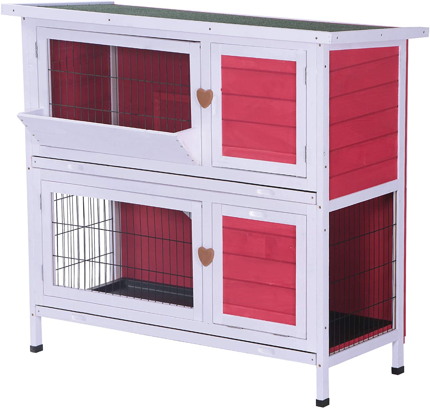Lovupet 43inch 2Story Elevated Stacked Outdoor Wooden Rabbit Hutch