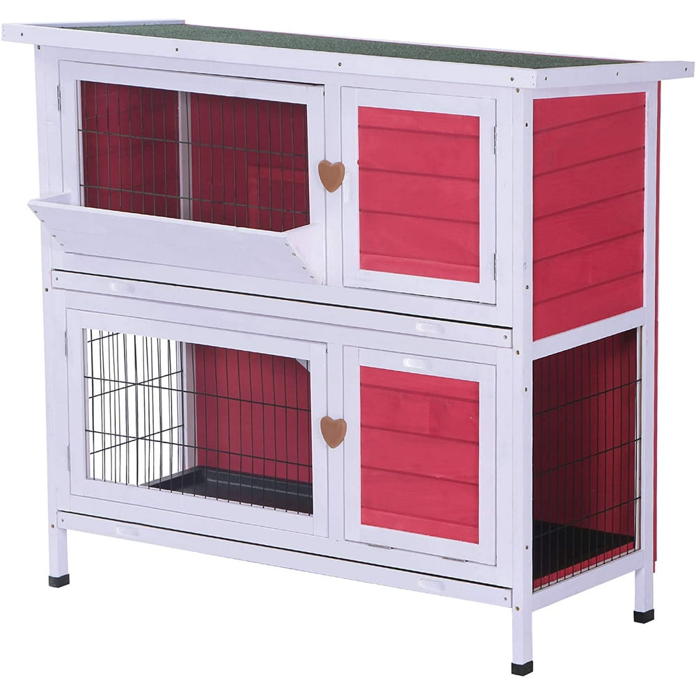 Lovupet Rabbit Hutch Cage with Pull Out Tray, 2 Story Indoor Outdoor