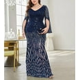 thumbnail image 2 of Womens Mermaid Plus Size V Neck Sequin Evening Dress Long Sleeves Mother of The Bride Gowns Royal Blue, 2 of 7