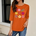 thumbnail image 5 of Runfenguu Workout Top For Women Womens T Shirts Loose Fits Ladies' Fashion Floral Printed Round Neck 3/4 Sleeve T-Shirt Shirt Sleeve Round Neck Top/Shirt, 5 of 6