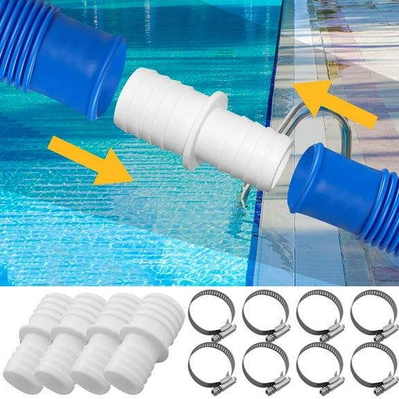 Swimming Pool Hose Fitting and Clamp Set - Includes 4 Hose Adapters and 8 Hose Clamps for Effortless Pool and Installation