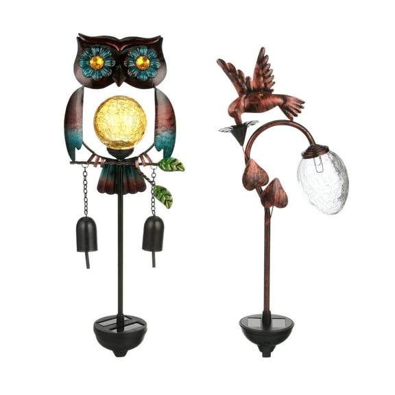 Owl and Hummingbird w/ Crackle Glass