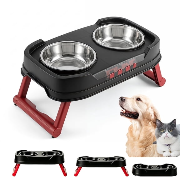 Likaty Elevated Dog Bowl Stand,Raised Adjustable Bowls for Small Size Dogs Cat, 2-in-1 Food & Water Station Puppy Pets Supplies-Black