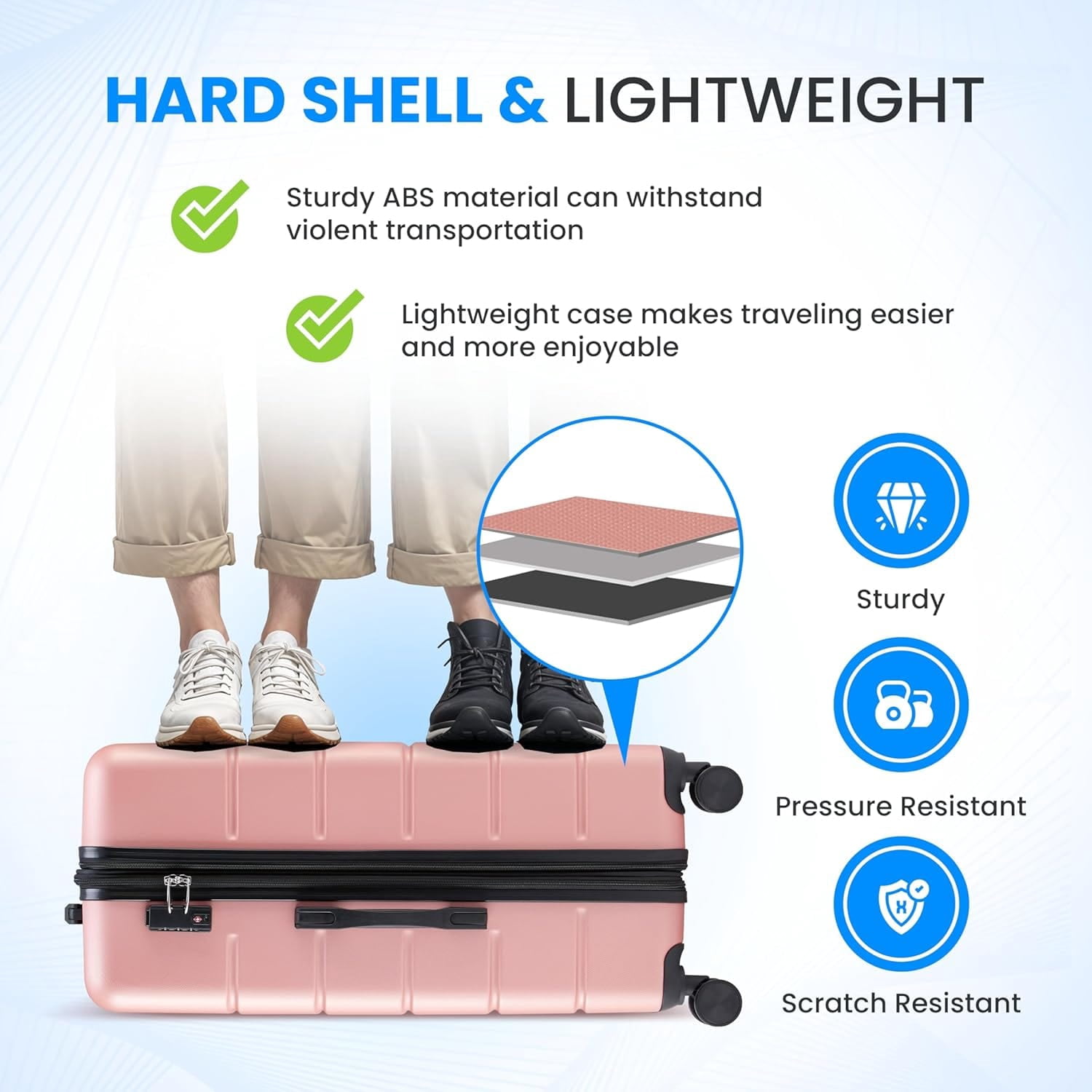3-Piece Luggage Sets, Lightweight ABS Hard Shell Suitcase with Spinner Wheels, Expandable, TSA Lock & Retractable Handle