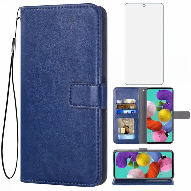 Mobile Phone Cover for Samsung A51-M40s / A71, Cover Premium Pu Leather Tpu Flip Cover Magnetic Closure Card Compartment Stand Function Wallet with Lanyard Protective Cover
