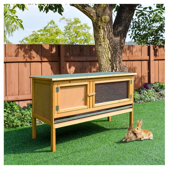 Wooden Rabbit Hutch Bunny Cage, Fir Wood Animal Shelter with Waterproof Roof, Indoor Outdoor Use for Rabbits, Chickens,