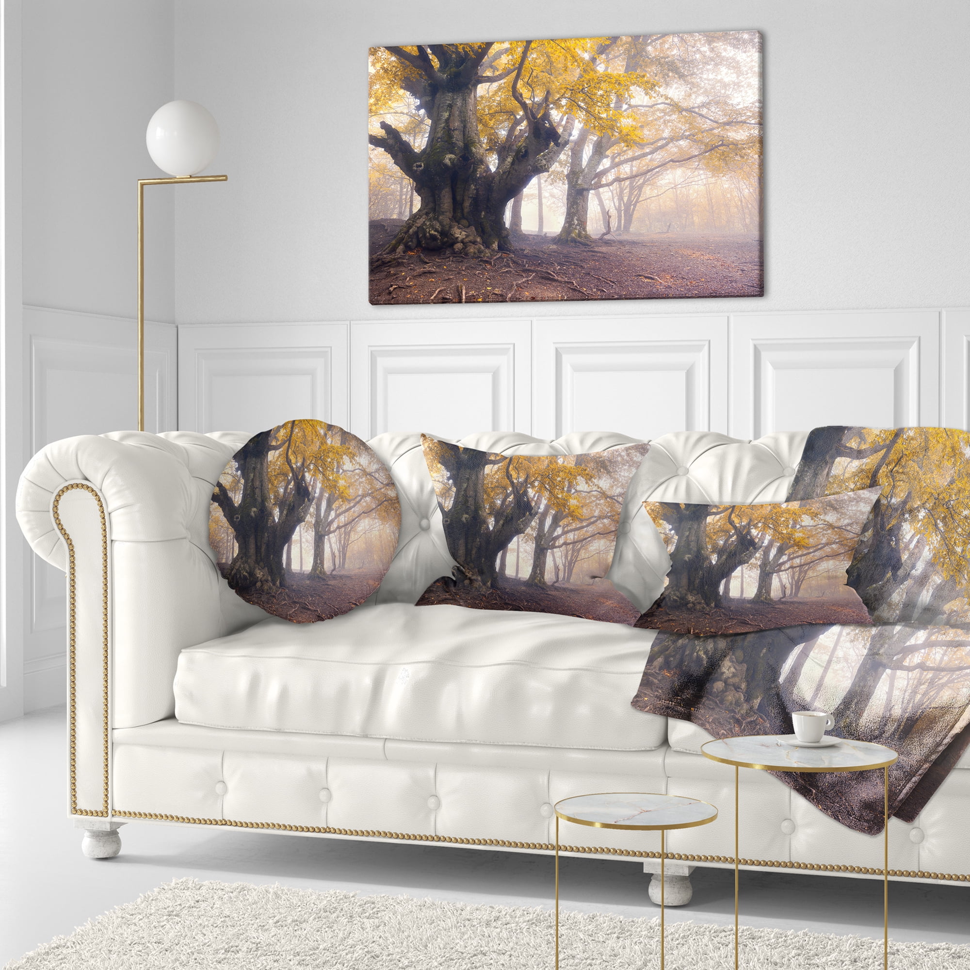 Designart Dark Tree with Yellow Leaves - Landscape Photography Throw Pillow - 12x20