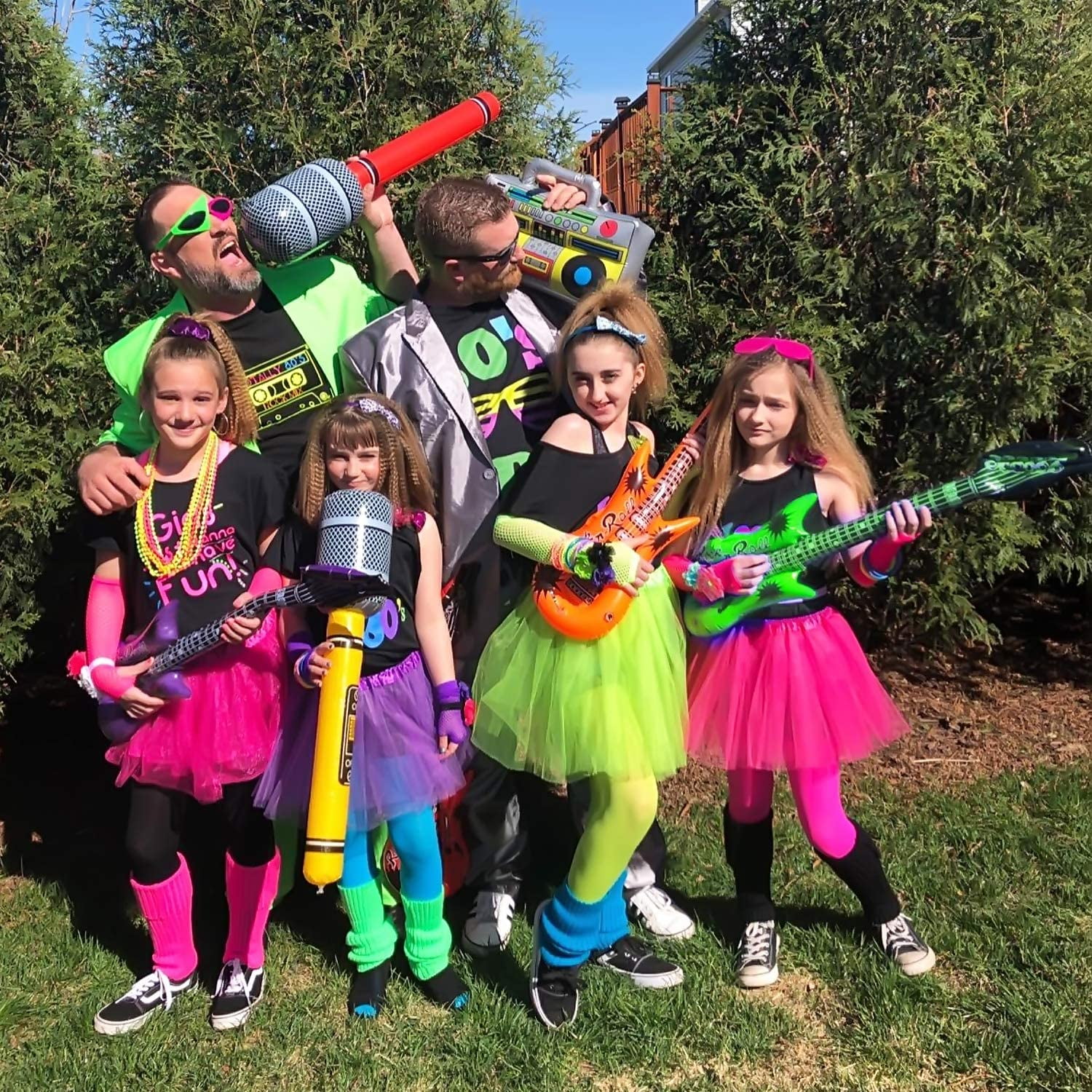 Novelty Place 12Pcs Inflatable Guitar - 35In Blow Up Electric Guitars Assorted Colors, Waterproof Inflatable Rock Star Guitar for 80s 90s Musical Concert Themed Party Favor