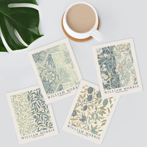 PixonSign Adhesive Posters William Morris Botanical and Floral Design Prints, Set of 4 Nature Flowers Fine Arts, Country/Farmhouse Wall Décor, Vintage Wall Art for Home Decor -